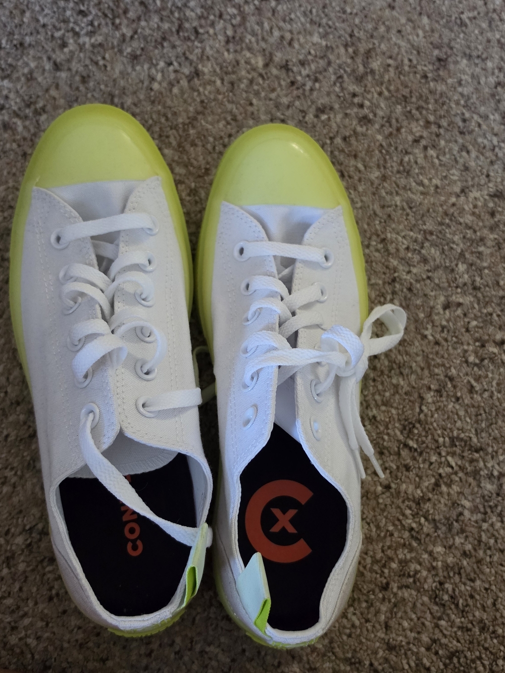 Converse White Canvas Sneakers with Neon Yellow/lime Toe Caps